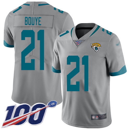 Men Nike Jacksonville Jaguars 21 A.J. Bouye Silver Stitched NFL Limited Inverted Legend 100th Season Jersey